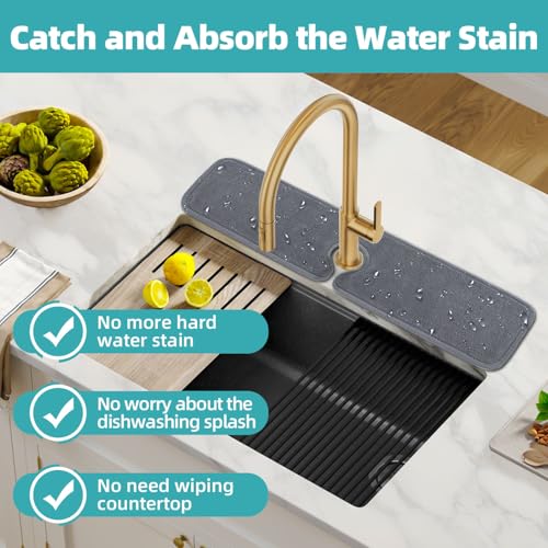 PoYang 4 Pack Faucet Mat for Kitchen Sink Splash Guard, Long 24x5.1 Inch | Super Absorbent Microfiber Faucet Mat, Catch Splashes and Drips, Machine Washable Sink Protectors for Kitchen, Bathroom & RV - size: 24" x 5.1"