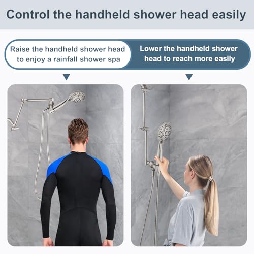 BRIGHT SHOWERS Brass Shower Arm Extender for Rain and Handheld Shower Head, 14 Inch Universal Shower Head Extension Arm, Adjustable Height & Angle, Brushed Nickel - color: Brushed Nickel, style: 14 Inch