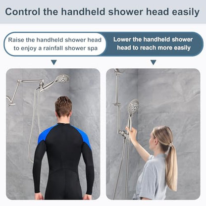 BRIGHT SHOWERS Brass Shower Arm Extender for Rain and Handheld Shower Head, 14 Inch Universal Shower Head Extension Arm, Adjustable Height & Angle, Brushed Nickel - color: Brushed Nickel, style: 14 Inch