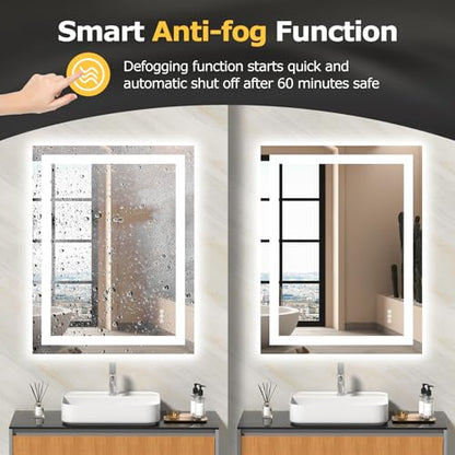 Hivone 36.1X28.1 LED Bathroom Mirror with Lights, Anti-Fog, Dimmable, Backlit + Front Lit, Smart Bathroom Vanity Mirror, Memory Function, Shatterproof, Tempered Glass (Horizontal/Vertical) - size: 36.1"L x 28.1"W