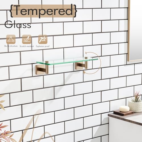 KOKOSIRI Wall Shelves Bathroom Hardware Glass Floating Shelf 12-Inch for Bedroom, Living Room, Kitchen, Hanging Rack Champagne Bronze B1105CPG-L12 - color: Champagne Bronze, size: 12-Inch