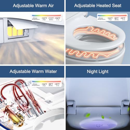 Combier Electric Bidet Toilet Seat Elongated, Wash Dry Soft Close Remote | Heated Warm Water Spray, Self-Clean Nozzle, Warm Air Drying, Silent Soft Close Lid, Ideal for Home & Hotel Bathroom Use