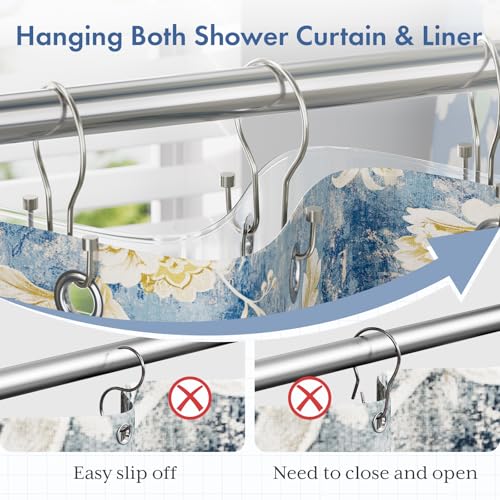 Bathway Shower Curtain Hooks Nickel Shower Curtain Rings with Cylindrical Design, 12Pcs Metal Shower Curtain Hooks Rust Proof, Smooth Glide Double Shower Hooks Rings for Shower Curtain - color: Brushed Nickel, style: Minimalist Shower Hooks with Cylinders