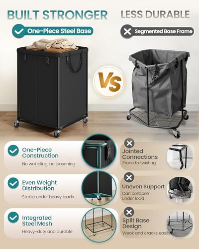 SONGMICS Laundry Basket with Wheels, Rolling Laundry Hamper with Steel Frame, Removable Liner Bag,45 Gallon (170 L), Ink Black URLS031BH01 - color: Ink Black, size: 170L-Rectangular