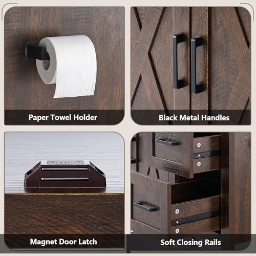 AMERLIFE 36" Brown Farmhouse Bathroom Vanity with Sink and 2 Drawers | Rustic Brown, Single Solid White Integrated Top, Moisture-Resistant MDF, 2 X-Panel Doors, 2 Drawers, Open Shelf, Towel Holder - color: Rustic Brown, size: 36”
