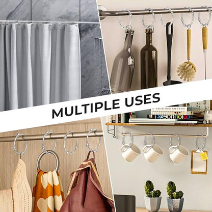 Shower Curtain Rings,12 Pack Round Shower Curtain Hooks for Bathroom Glide Smoothly Rustproof Metal Shower Hooks for Shower Curtain Rod,Snap Joint Design, Zinc Alloy, Nickel - color: Silver