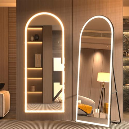 pertetey 81 x 34 in Arched LED Full Length Mirror, Black Frame, Dimmable | Arched Design, Dimmable LED Lighting, 3 Color Modes, Black Frame - size: 81"L x 34"W