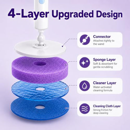 Disposable Toilet Bowl Cleaner Wand with Holder Set, Wall-Mounted | Hands Free Toilet Scrubber Wand, Bathroom Cleaning Supplies, 1 Wand and Holder with 24 Purple Refills, Light Lavender Scent
