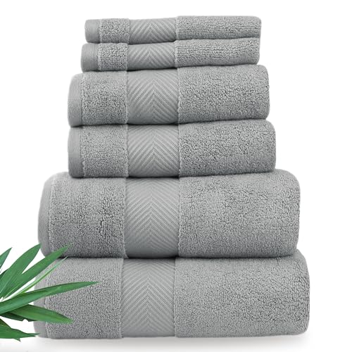 Alusa Home Ultra Soft & Plush Viscose from Bamboo Bath Towels - 700 GSM Luxury Bath Towels - 6 Piece Set - Super Absorbent & Quick Drying (Pewter Grey) - color: Pewter, size: 6pc Towel Set