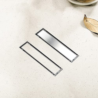 12"Linear Shower Drain Brushed Silver Drain with Tile Insert Grate | AISI 304 Stainless Steel Fast Drainage Rectangle Hidden Shower Trench,Detachable Hair Catcher Easy to install,Leveling Feet - color: Stainless Steel, size: 12 Inch (No Base)