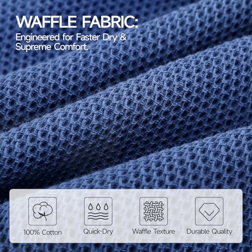 REDKISS Quick Dry Waffle Towel Set of 8, 100% Cotton,Lightweight & Highly Absorbent Waffle Towels for Bathroom, Spa, Gym, Pool-2 Bath Towels, 2 Hand Towels & 4 Washcloths,Blue - color: Blue