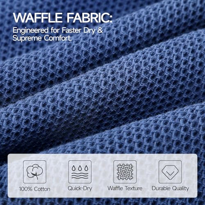 REDKISS Quick Dry Waffle Towel Set of 8, 100% Cotton,Lightweight & Highly Absorbent Waffle Towels for Bathroom, Spa, Gym, Pool-2 Bath Towels, 2 Hand Towels & 4 Washcloths,Blue - color: Blue