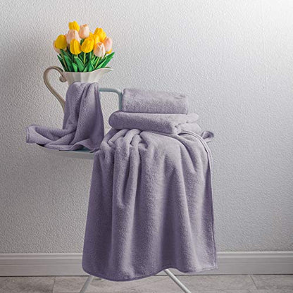Xinrjojo 4 Piece Microfiber Fade Resistant Towel Set, Machine Washable, Super Soft Absorbent and Luxury Hotel Spa Towels, Quick-Dry Towel Gift Sets- Lavender Purple - color: Lavender Purple
