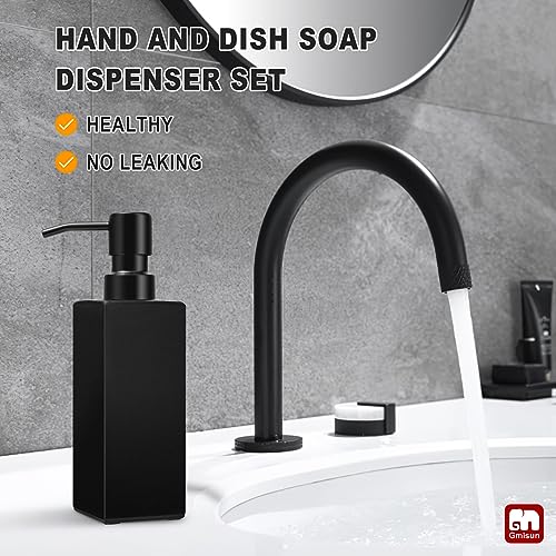 GMISUN Black Soap Dispenser, Hand Soap Dispenser Bathroom, 12oz Glass Soap Dispenser with Stainless Steel Pump, Liquid Dish Soap Dispenser for Kitchen, Modern Bathroom/Kitchen Soap Dispenser Set - color: Black Bottle + Black Pump