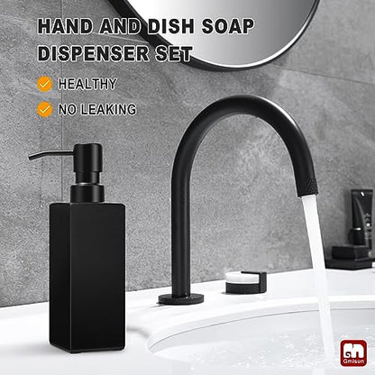GMISUN Black Soap Dispenser, Hand Soap Dispenser Bathroom, 12oz Glass Soap Dispenser with Stainless Steel Pump, Liquid Dish Soap Dispenser for Kitchen, Modern Bathroom/Kitchen Soap Dispenser Set - color: Black Bottle + Black Pump