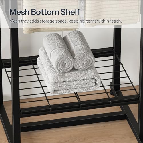 HOOBRO 4-Tier Freestanding Towel Rack, 28.3"L x 15.7"W x 41.3"H, Standing Blanket Rack, Metal Bathroom Storage Organizer with Bottom Shelf, Pool Towel Rack Outdoor, Industrial Style, Black BK16LB01