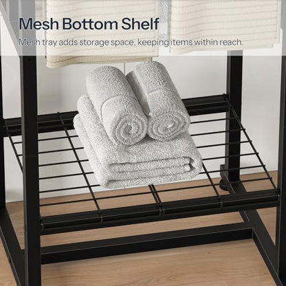 HOOBRO 4-Tier Freestanding Towel Rack, 28.3"L x 15.7"W x 41.3"H, Standing Blanket Rack, Metal Bathroom Storage Organizer with Bottom Shelf, Pool Towel Rack Outdoor, Industrial Style, Black BK16LB01