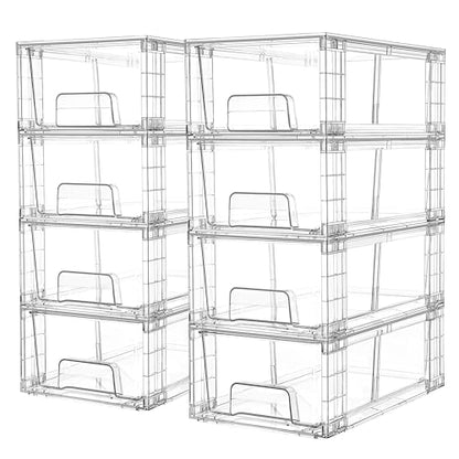Vtopmart 8 Pack Stackable Clear Drawer with Dividers | Clear Drawer Organizers with Removable Dividers for Flexible Storage. Stackable, Non-slip, for Fridge, Under Sink & Bthroom - size: 8Pack 4.4"H-with Dividers