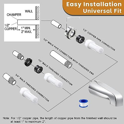 Dreyoo Tub Spout, Tub Faucet for Bathtub (Chrome,Without Diverter) | Bathroom Bathtub Faucet with Adapters, Hex Wrench, Universal Faucet for Bathtub Fits 1/2" Copper Pipe, 1/2" IPS and 3/5" IPS - color: Chrome, style: Without Diverter