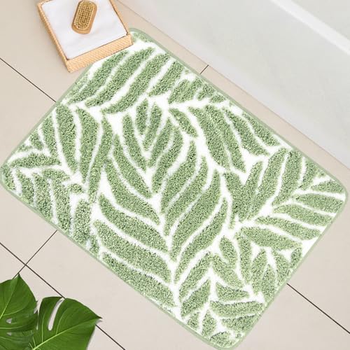 Sage Green Bathroom Rugs - Small Bath Mats for Bathroom Non Slip Sage Green Decor Water Absorbent Bath Rugs for Sink Bathtub Leaf Green Rug 16" x 24" - color: Sage Green, size: 1'4" x 2' (Rectangular)