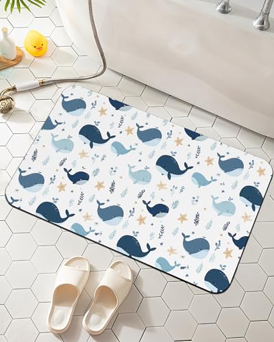 Elightvap Cute Shark Starfish Bathroom Mat Quick Drying Non Slip Bath Mats Absorbent,Bath Mat Quick Dry Bathroom Rug in Front of The Kitchen Sink, Shower Room, Bathtub,17 * 29.5 Inches - color: Cute Shark Starfish