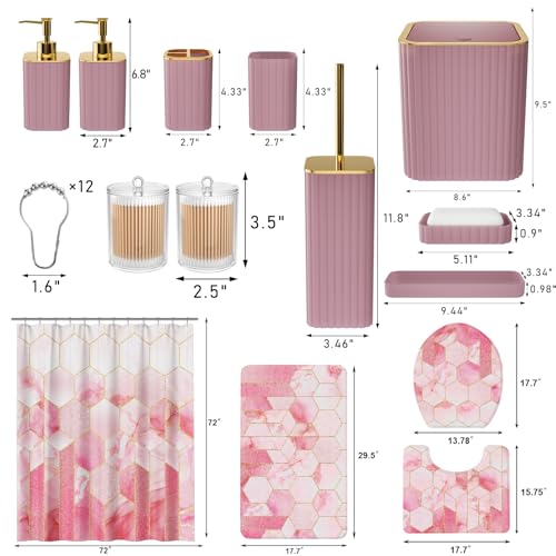 XLHOMO Bathroom Set - 26PC Bathroom Set with Shower Curtain and Rugs, Bathroom Accessory Set, Pink Bathroom Accessories Set, Trash Can & Soap Dispenser - style: Pink&Gold