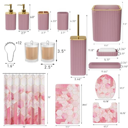 XLHOMO Bathroom Set - 26PC Bathroom Set with Shower Curtain and Rugs, Bathroom Accessory Set, Pink Bathroom Accessories Set, Trash Can & Soap Dispenser - style: Pink&Gold