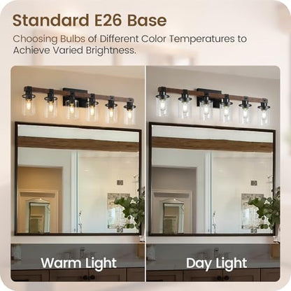 6-Light Bathroom Light Fixture, Vanity Lights for Bathroom with Glass Shade, Rustic Bathroom Light Fixtures, E26 Base F12BD05 - size: 6-Light