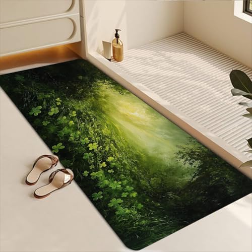 Bathroom Runner Mat Rugs Long,Green Clover Shamrock Saint Patrick's Day style Diatomite Stone Bath Mat Large Absorbent Diatomaceous Earth Mat Non Slip Fast Dry Shower Mat Bathroom Rugs 16x42in - color: Design09