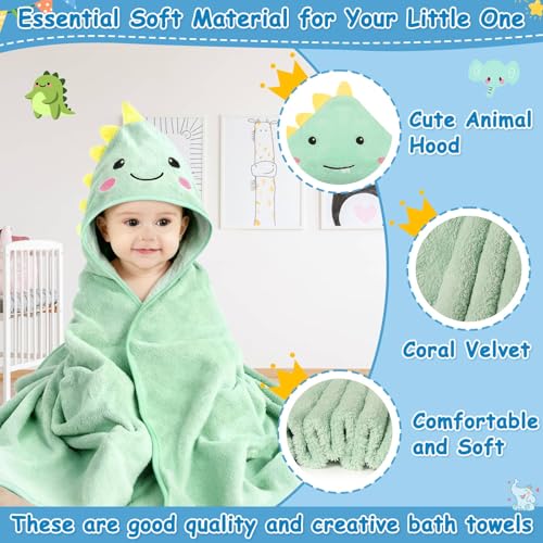 8 Pcs Baby Towel and Washcloths Set, Soft Baby Towels(Elephant & Dinosaur) | 2Pcs 32x32 in Cute Hooded Baby Towels & 6Pcs Baby Washcloths for Infant, Toddler and Kid, Baby Bath Essentials for Boy & Girl - color: Green Elephant & Dinosaur-8pcs
