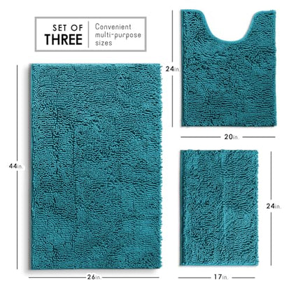 Hearth & Harbor Bathroom Rugs, Chenille Bath Mat - Machine Washable Bath Mats for Bathroom Non-Slip Backing Rubber, Quick Dry Mat - Teal Blue Bath Rug, 17x24-26x44-20x24 - color: Teal, style: 17x24 / 26x44 / 20x24