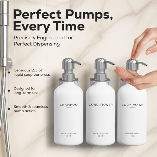 Luxury Shampoo and Conditioner Dispenser Set Wall Mounted by Brighter Barns - Refillable Shampoo Dispenser for Shower Wall - Shower Bottles 3 Chamber No Drill for Guest Bathroom, Airbnb, Hotel (White) - color: Modern (Silver)