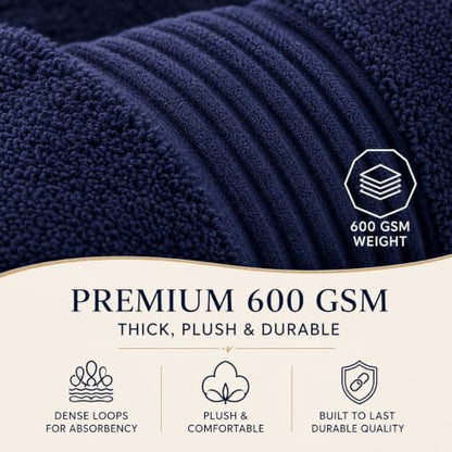Towel Set for Bathroom, 3 Piece Turkish Cotton Bath Hand and Wash Towels | Mixed size set in Azure Blue, 600 gram weight. Double stitched hems suit family and guest use. - color: Azure Blue