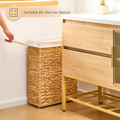Handwoven Slim Laundry Hamper, 55L Narrow Laundry Basket, Natural Water Hyacinth Basket and Handles and Removable Liner Bag & 2 Mesh Bags (Natural, 55L) - color: Natural, size: 55L