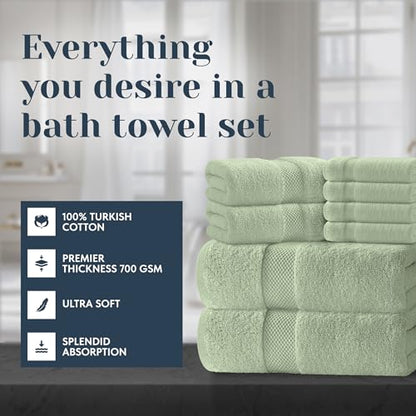 White Classic Luxury Bath Towel Set of 8 Pieces - 100% Turkish Cotton Highly Absorbent Towels for Bathroom, 2 Luxury Bath Towels 700GSM, 2 Hand Towels, 4 Washcloths, Mint Green - color: 11: Mint Green