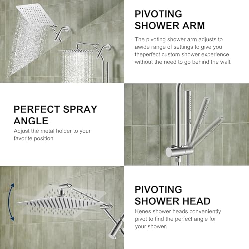 Brushed Nickel 10 Inch All Metal Rain Shower Head with Handheld Spray | High Pressure Rainfall Shower Head wih Adjustable Extension Arm, Dual Showerhead Set with 60" Shower Hose, Square Rainfall - color: Brushed Nickel