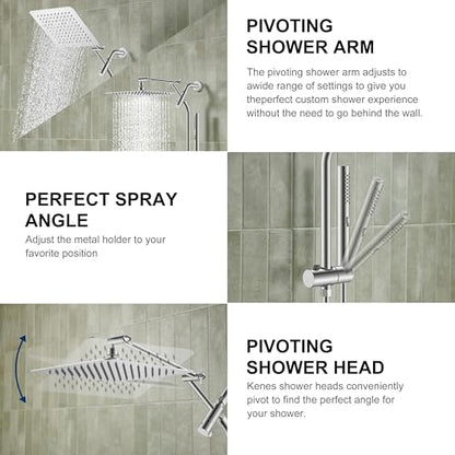 Brushed Nickel 10 Inch All Metal Rain Shower Head with Handheld Spray | High Pressure Rainfall Shower Head wih Adjustable Extension Arm, Dual Showerhead Set with 60" Shower Hose, Square Rainfall - color: Brushed Nickel