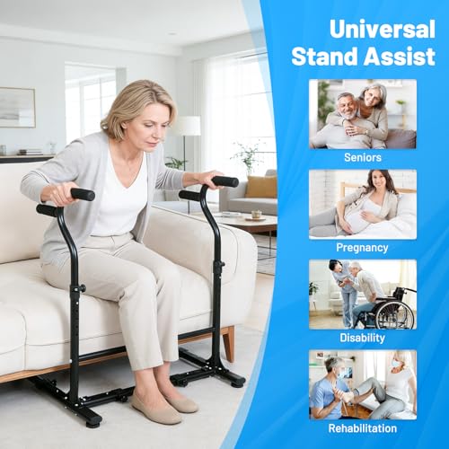 Couch Chair Stand Assist Aid with Double Handrails, Height Width Adjustable Sofa Lift Assist Devices for Seniors Disabled Patients to Sit and Stand, Heavy Duty Toilet Safety Rails (450 LB) Black