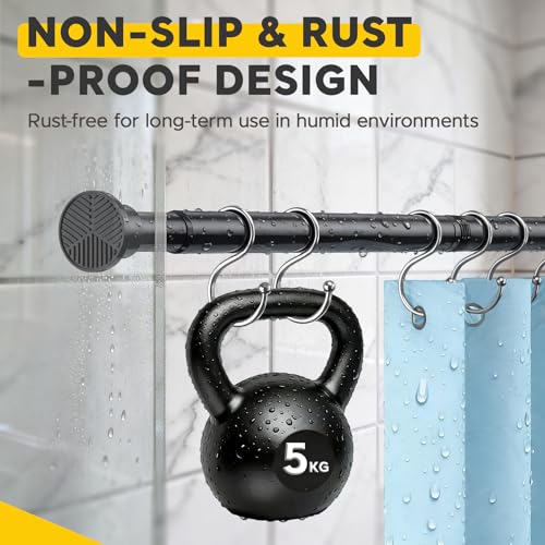 Black Tension Curtain Rods 28 to 84 Inch,1"Heavy Duty Shower Curtain Rod，No Slip No Drill Adjustable Shower Rod for Bathroom, Window, Closet & Wardrobe - color: Black, size: 28-84 inch