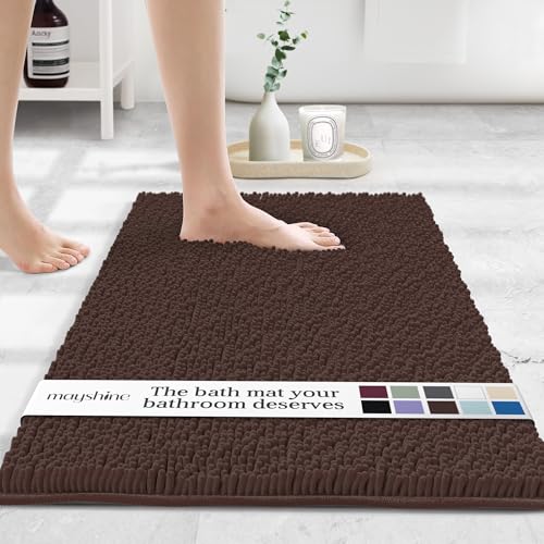 MAYSHINE Large Plush Shaggy Chenille Bath Mat 39"x24" Extra Soft, Super Absorbent, Non-Slip Bathroom Rug | Fluffy Microfiber, Area Rug Sets for Bathroom Floor, Kitchen, Living Room | Brown - color: Brown, size: 39"x24" Rectangular