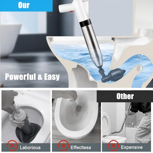 Fast Toilet Plunger High Pressure with Storage Bag, Heavy Duty Air Drain Blaster & Unclogger Tool, Clog Remover Kit & Toilet Snake Alternative for Bathroom, Toilets, Sinks, Tubs, Pipes (White) - size: Toilet plunger-White