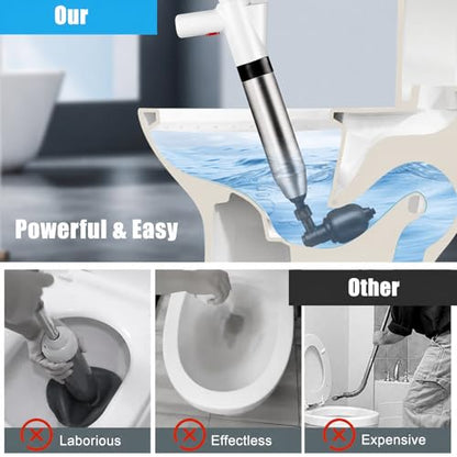 Fast Toilet Plunger High Pressure with Storage Bag, Heavy Duty Air Drain Blaster & Unclogger Tool, Clog Remover Kit & Toilet Snake Alternative for Bathroom, Toilets, Sinks, Tubs, Pipes (White) - size: Toilet plunger-White