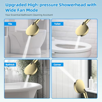 Hibbent All Metal CUPC Certified Shower Head, 10'' High Pressure Rainfall Shower Head, Handheld Showerhead Combo, 12'' Adjustable Extension Arm, 10 Sprays, 71'' Hose, Shower Holder, Polished Brass - color: Polished Brass, style: Square 10''
