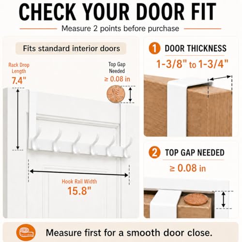 Peasulin 2 Pack Over The Door Hooks, Sturdy Door Hanger, Large Over The Door Towel Rack with 12 Hooks, Heavy Duty Easy to Install, for Bathroom, Bedroom，Kitchen，Hanging Towels, Coats (White) | for 1-3/4" Doors, 7.4" Arms, 6 Double Hooks with 12 Hanging Po