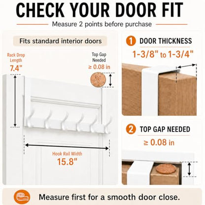 Peasulin 2 Pack Over The Door Hooks, Sturdy Door Hanger, Large Over The Door Towel Rack with 12 Hooks, Heavy Duty Easy to Install, for Bathroom, Bedroom，Kitchen，Hanging Towels, Coats (White) | for 1-3/4" Doors, 7.4" Arms, 6 Double Hooks with 12 Hanging Po
