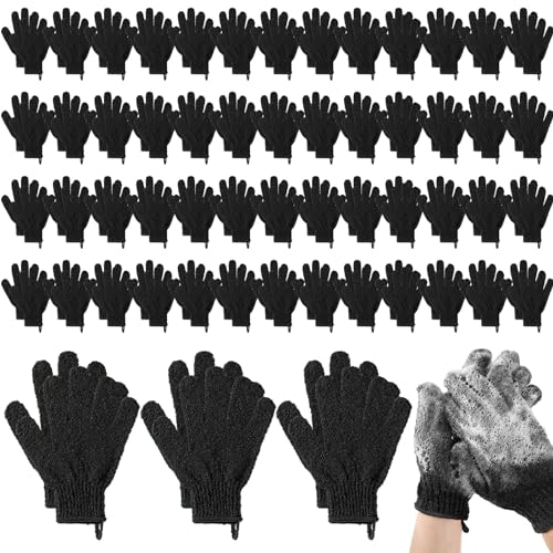 Didaey 104 Pcs Exfoliating Glove Bulk Shower Gloves with Hanging Loop Exfoliating Body Scrubber Dead Skin Remover for Body Bath Beauty Spa Massage Scrubs Men Women Bathing(Black) - color: Black