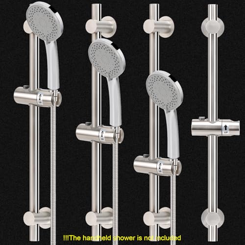 NearMoon Shower Slide Bar with Height/Angle Adjustable Handheld Shower Holder, Bathroom SUS 304 Stainless Steel Shower Head Holder for Bath (Adhesive, Brushed Nickel) - color: Brushed Nickel, style: Adhesive