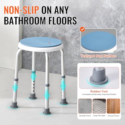VEVOR Shower Chair for Inside Shower, 360 Degree Swivel Shower Seat, Adjustable Height Shower Stool, Non-Slip Bench Bathtub Seat Stool for Elderly Disabled Adults Handicap, 300 lbs Capacity - size: 300 lbs 360 Degree Swivel Seat