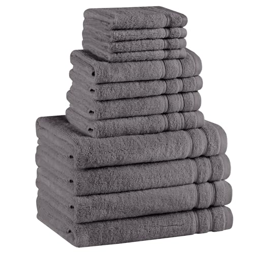 Comfort Spaces 12 Pc Towel Set, 100% Cotton Zero Twist, Dark Grey | Zero Twist Cotton, Quick Dry Ultra Soft, 4 Bath 4 Hand 4 Washcloth, Lightweight Absorbent for Everyday Bathroom Use - color: Grey, size: 12 Piece Towel Set