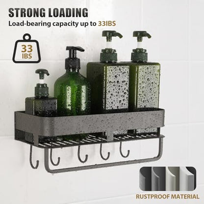 Extended version Adhesive Shower Caddy, 15.7 inch Stainless Steel Shower Shelves for Inside Shower with Hooks & Towel Bar-No Drilling(Gun Gray) - size: 15.7inch-1Pack-Adhesive Gun Gray